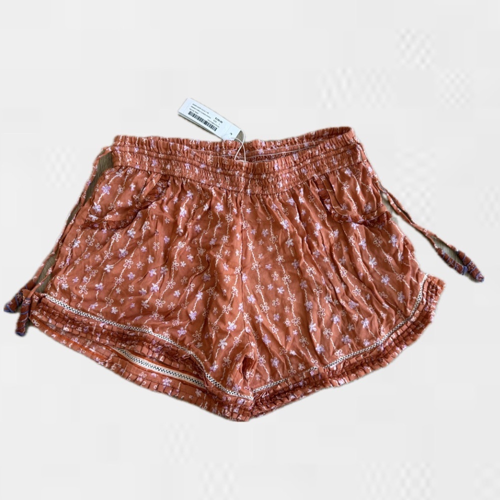 NWT Poupette St. Barth Alicia Boxer Shorts in Orange Purple Flower Stripes